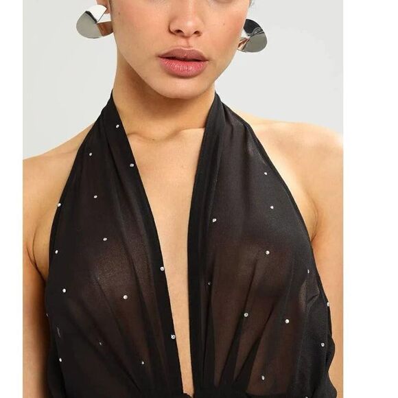 NWT Topshop Crystal Embellished Halter Jumpsuit - Size: 4 - Picture 7 of 16